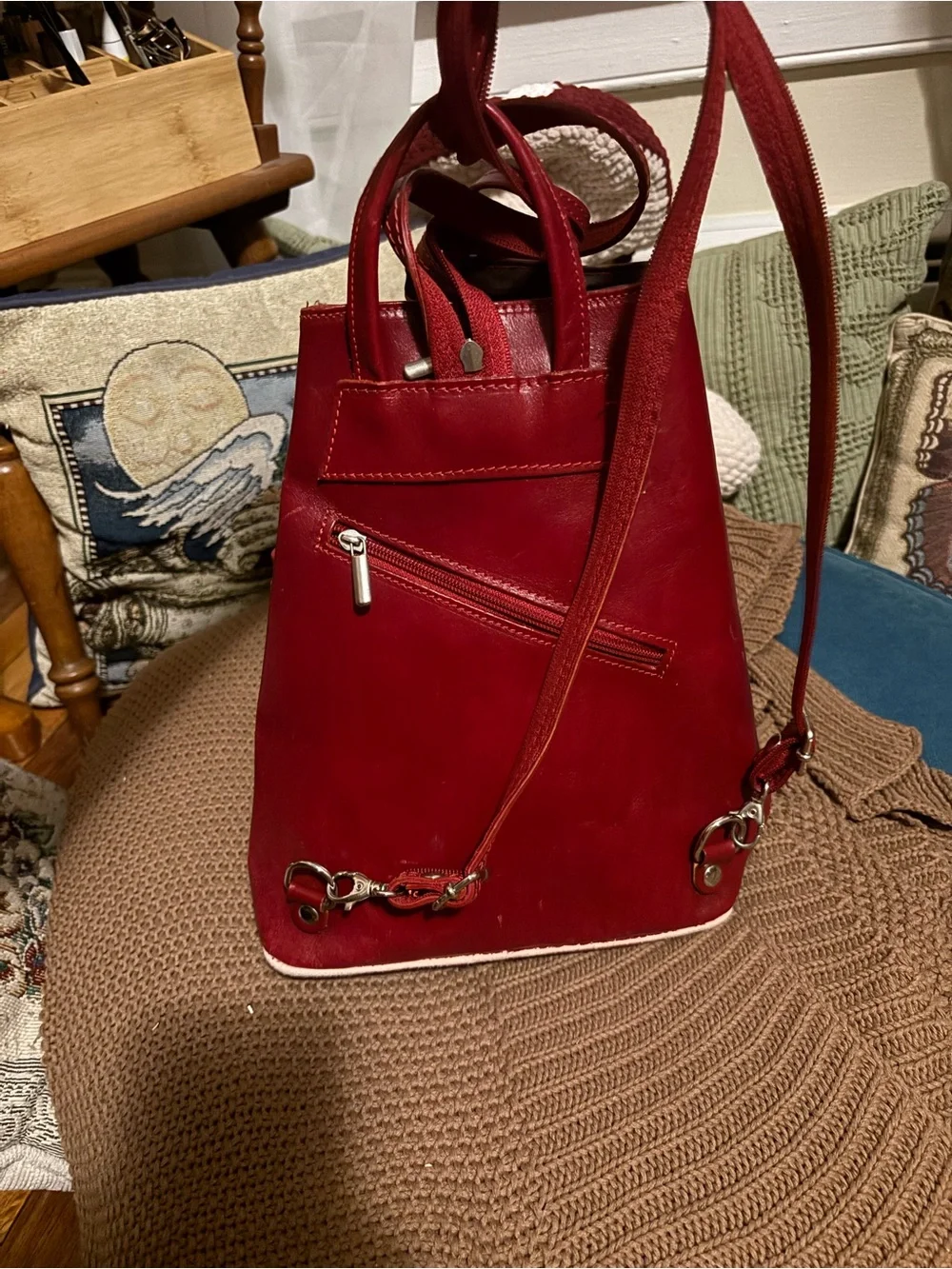 Red Leather Women's Backpack - Vera Pelle, Genuine Leather